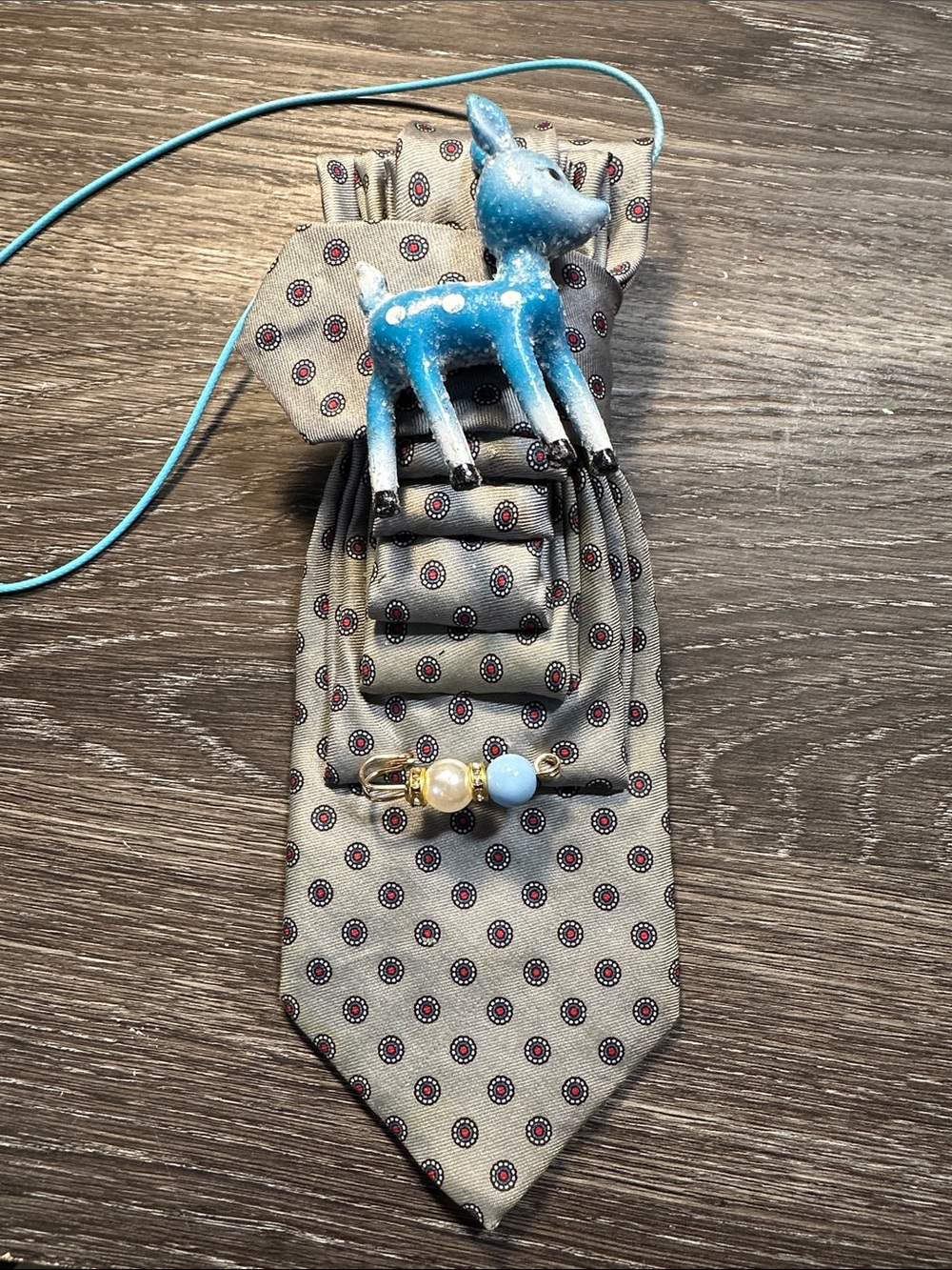 Envoy Gray with Blue and Red Circles Makes This an Eye Catcher with Reindeer
